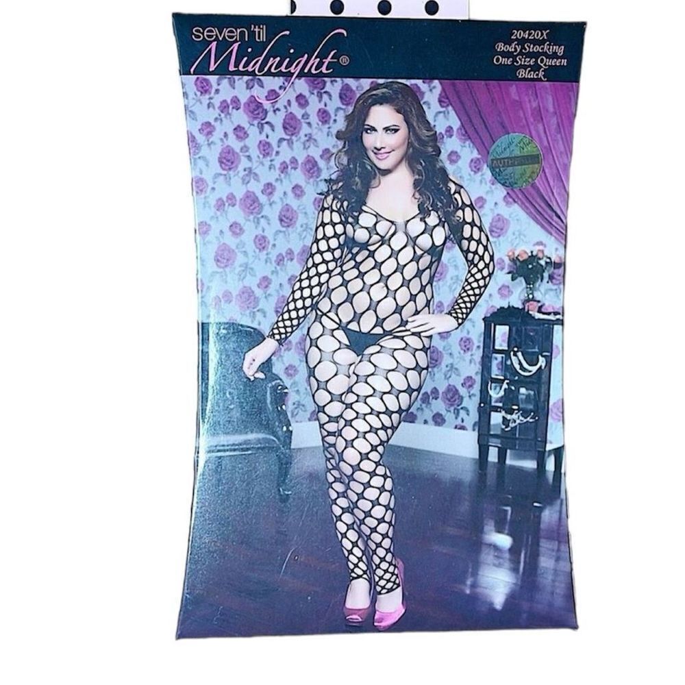 Seven 'til Midnight Bold Fishnet Bodystocking Long Sleeve 20420X Queen Size Blac